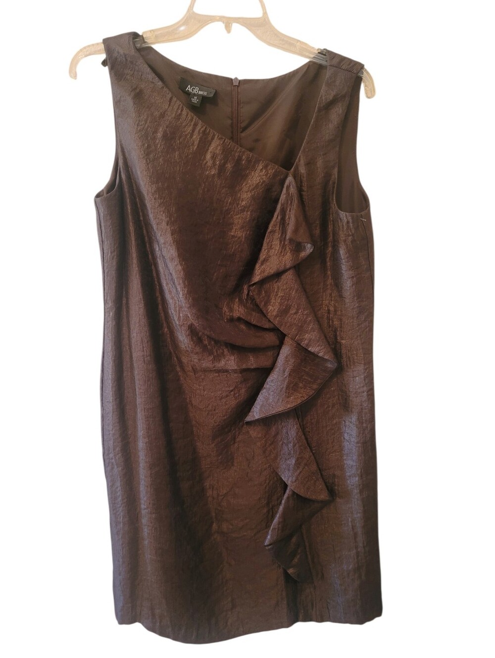 AGB Dark Brown Ruffle-Front Sleeveless Midi Dress